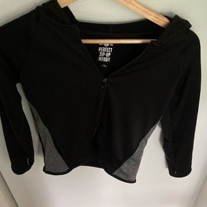 Black hoodie with zipper and gray sides